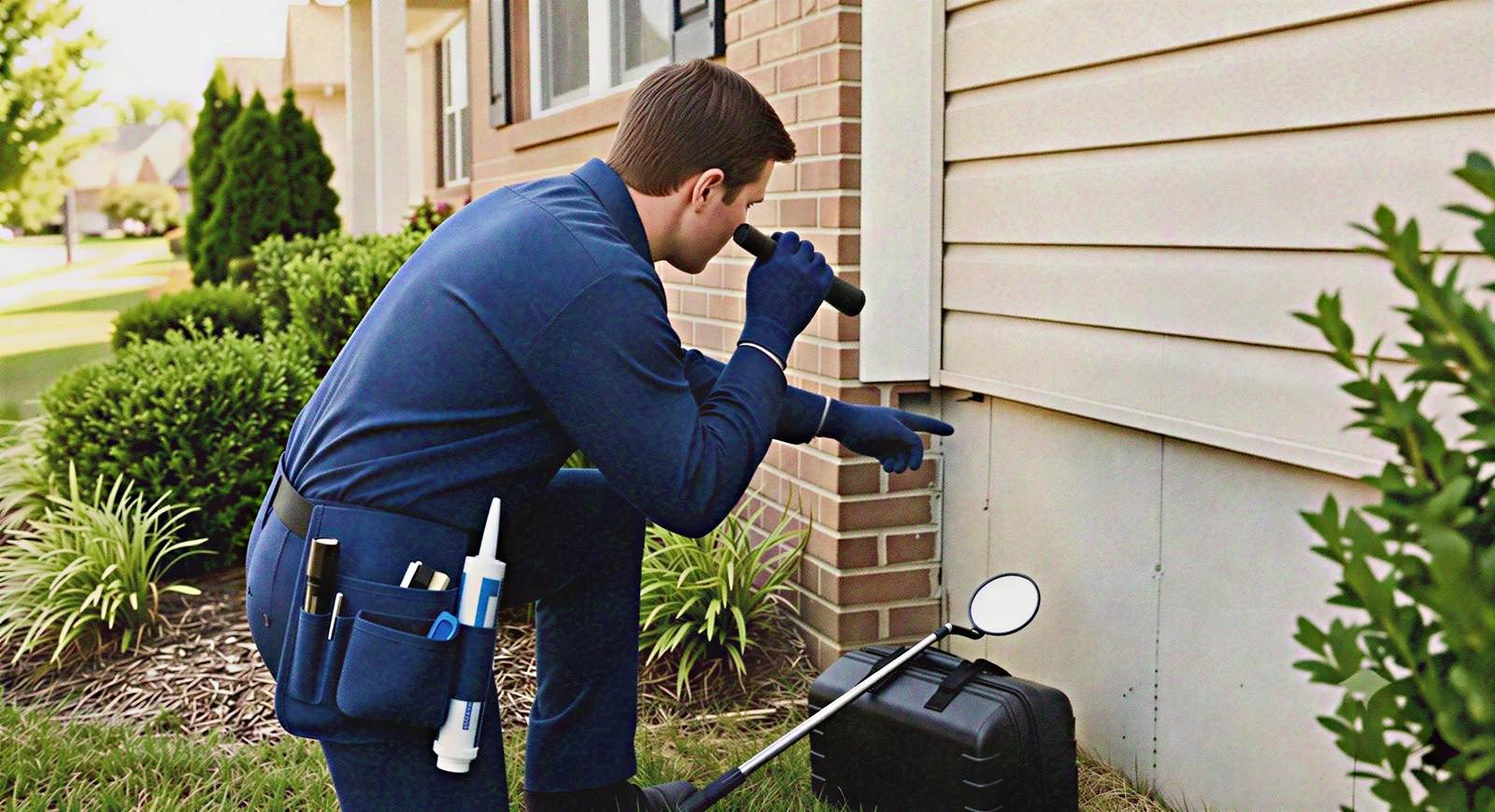 New tech inspecting caulk gun fixed — Texas Shield Pest Control