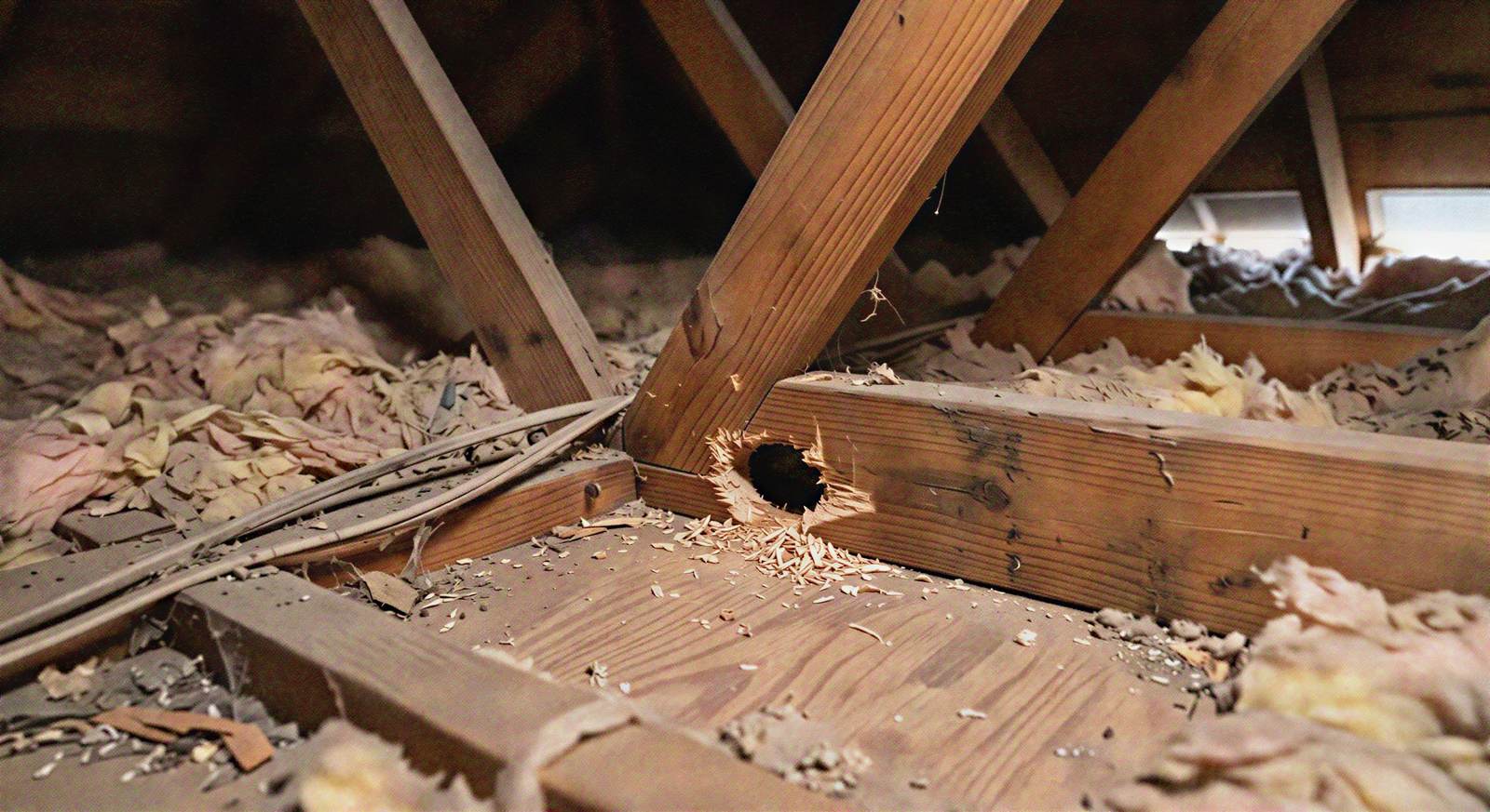 Rodent hole in attic — Texas Shield Pest Control